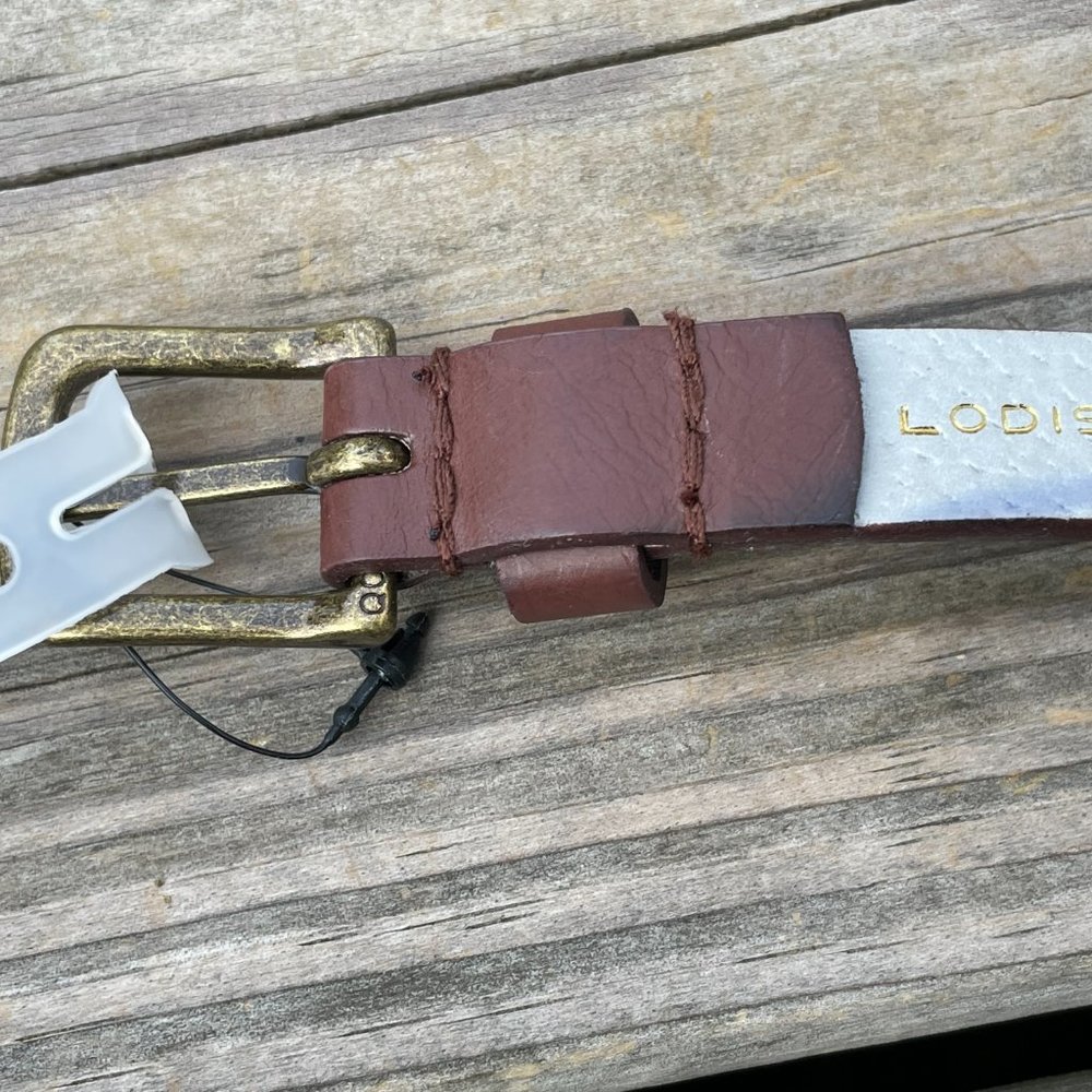 LODIS Women Belt Brown Leather Studded Skinny Belt - Picture 9 of 11